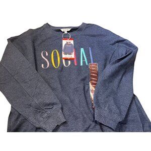 Wildfox Social Graphic Sweatshirt Charcoal Heather X-Small Casual Pullover Crew